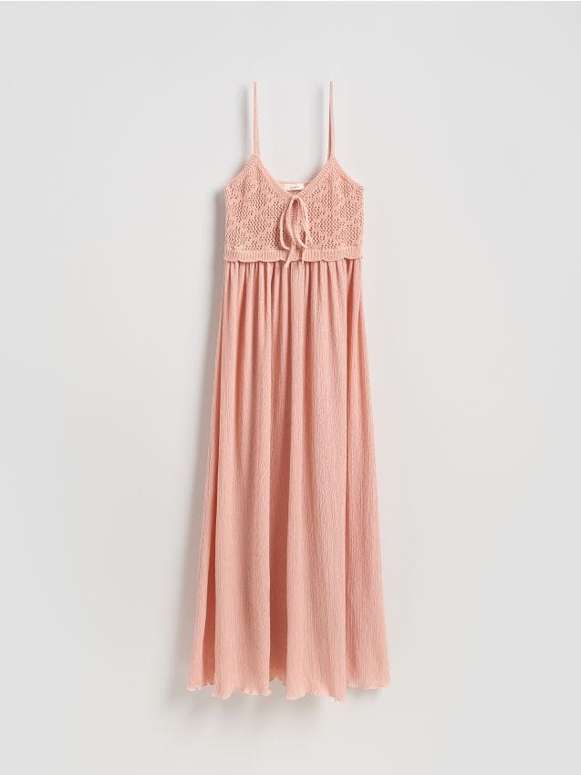 Reserved - Rochie midi cu bretele - oranj-deschis Reserved - Rochie midi cu bretele - oranj-deschis