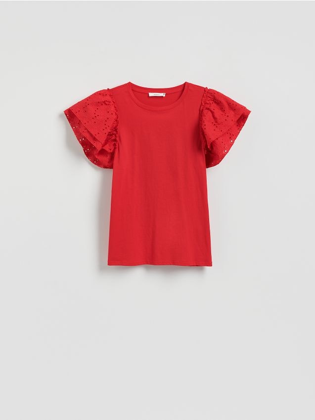 T-shirt with broderie anglaise sleeves - RESERVED