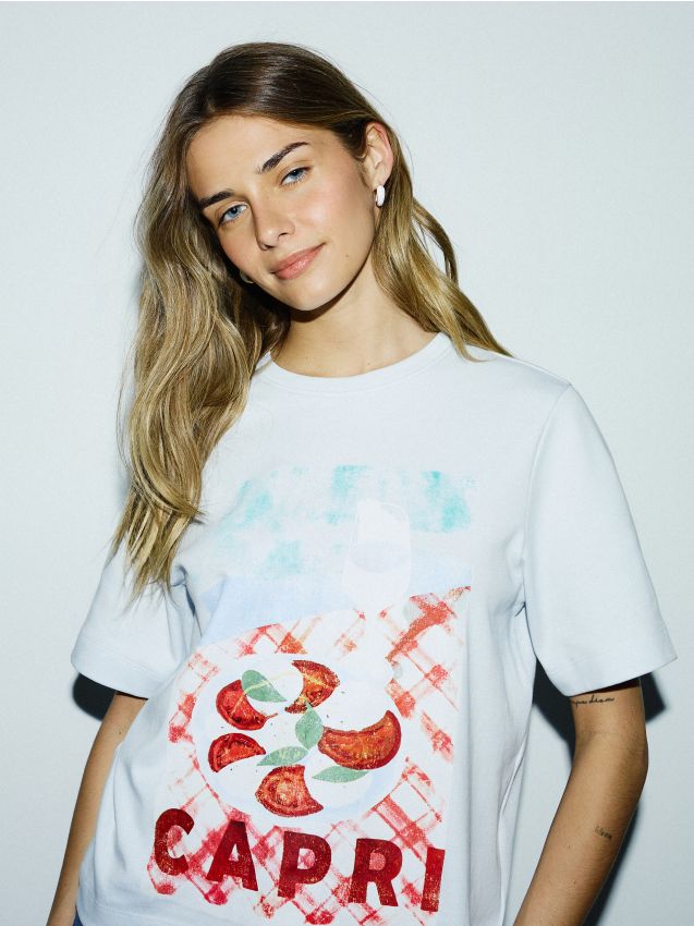 Cotton T-shirt with print - RESERVED