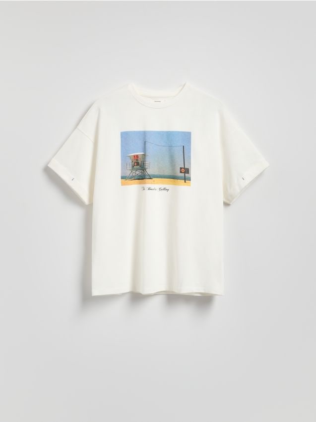 Reserved - Tricou cu imprimeu pe spate - crem