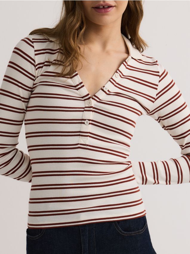 Stripe long sleeve polo shirt - RESERVED