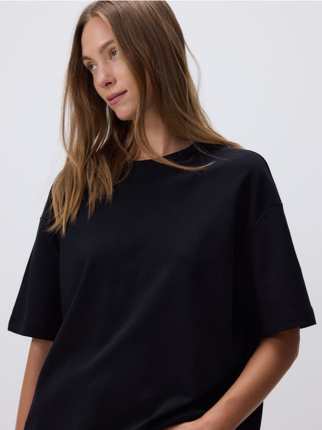 Reserved - Tricou oversized cu adaos de bumbac mercerizat - negru Reserved - Tricou oversized cu adaos de bumbac mercerizat - negru