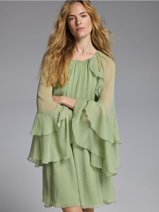 Reserved - Rochie mini cu volane - verde-oliv deschis Reserved - Rochie mini cu volane - verde-oliv deschis