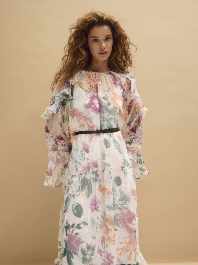 Reserved - Rochie cu imprimeui și curea - multicolor Reserved - Rochie cu imprimeui și curea - multicolor