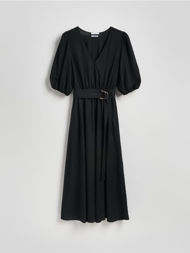 Reserved - Rochie cu adaos de in - negru Reserved - Rochie cu adaos de in - negru