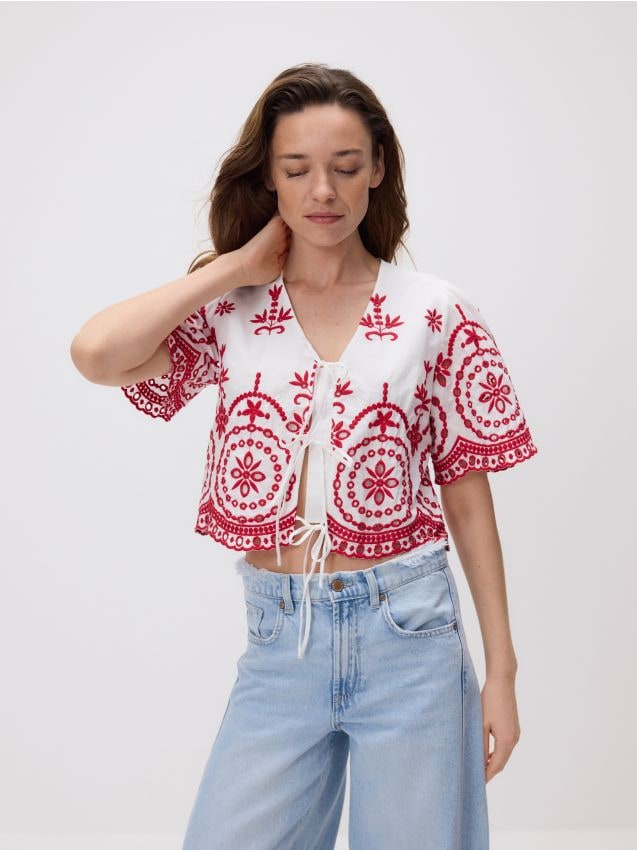 Tied blouse with embroidered pattern - RESERVED