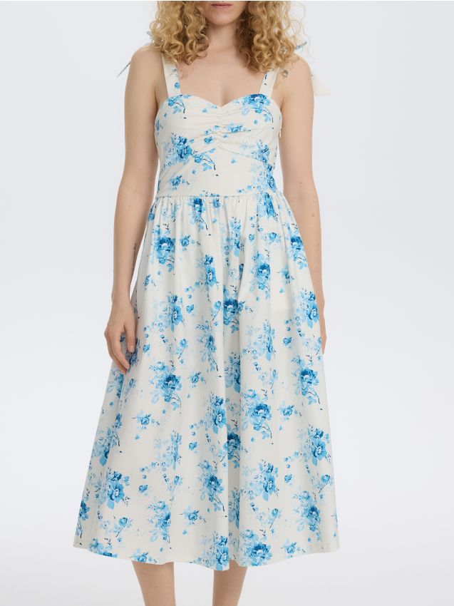 Midi dress with tie waist - RESERVED