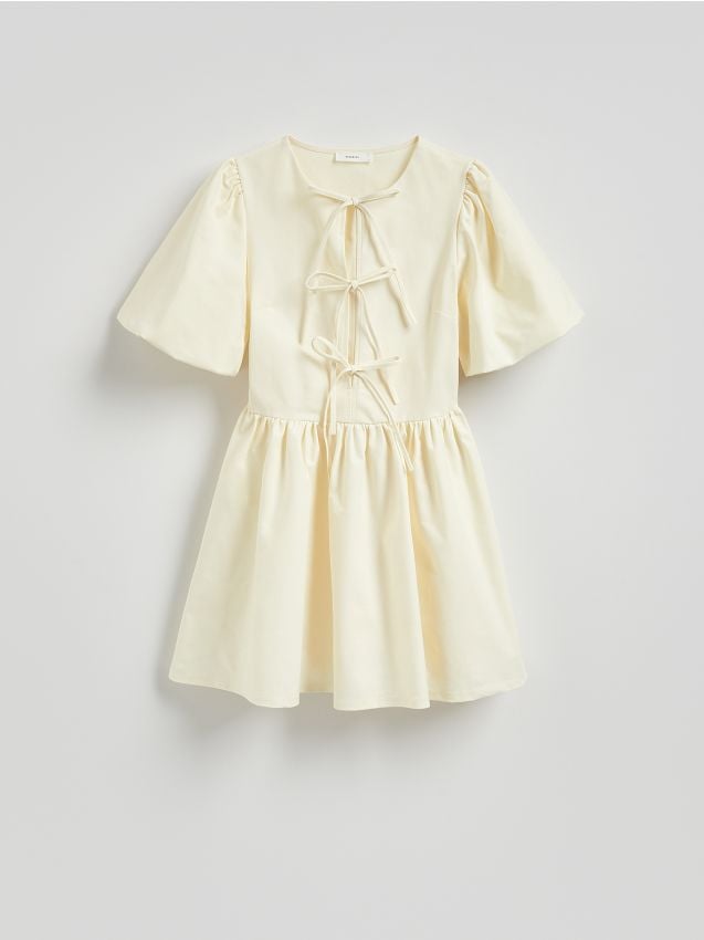 Reserved - Rochie mini legată în talie - galben-deschis Reserved - Rochie mini legată în talie - galben-deschis