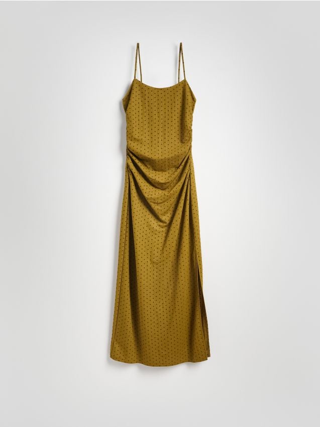 Reserved - Rochie maxi drapată - verde-gălbui Reserved - Rochie maxi drapată - verde-gălbui