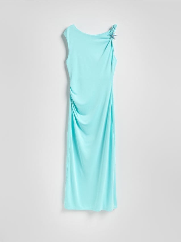Reserved - Rochie midi cu detaliu decorativ - acvamarin
