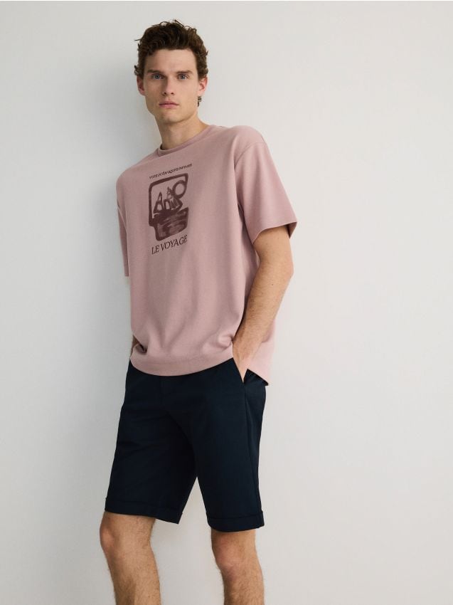 Reserved - tricou oversized cu imprimeu - roz-pudră