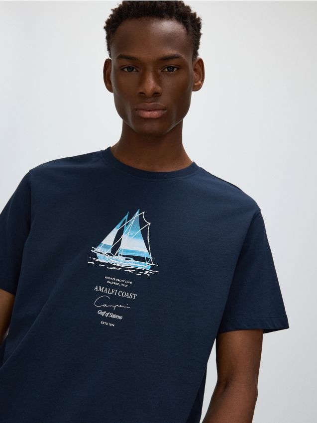 Reserved - tricou regular cu imprimeu - bleumarin