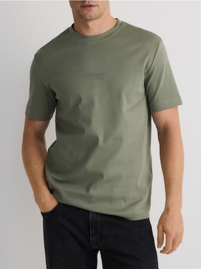 T-shirt regular z merceryzowanej bawełny
