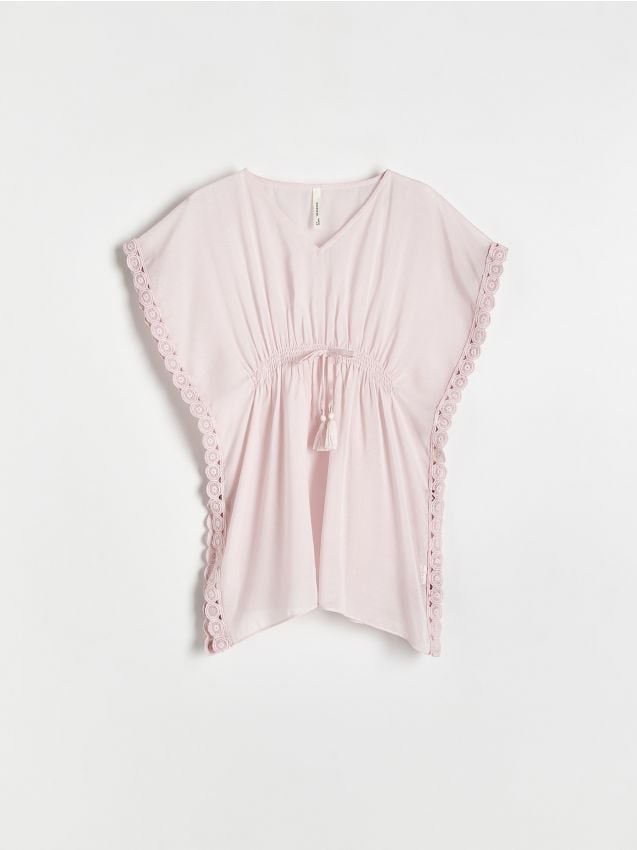 Reserved - poncho de plajă, cu broderie - roz-pastel