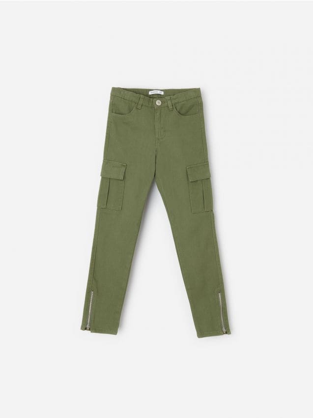 Pantalon en tissu cargo Couleur vert olive clair - RESERVED - 0753X-81X