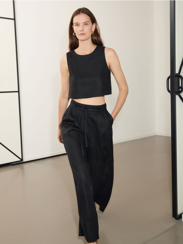 Linen trousers with tie - RESERVED