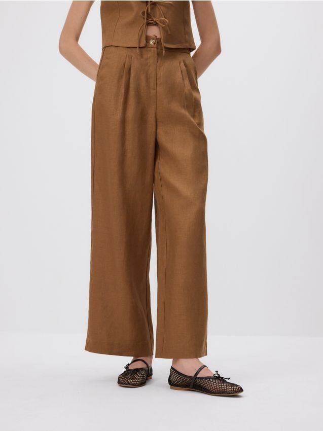 Linen trousers with pleats - RESERVED