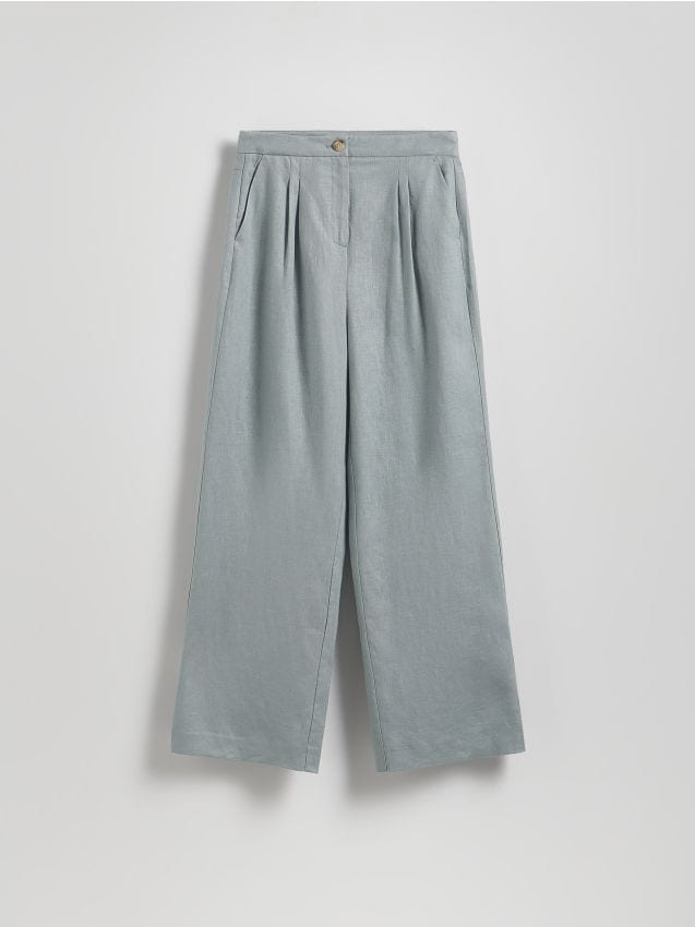 Reserved - Pantaloni de in cu pliuri - Albastru metalizat