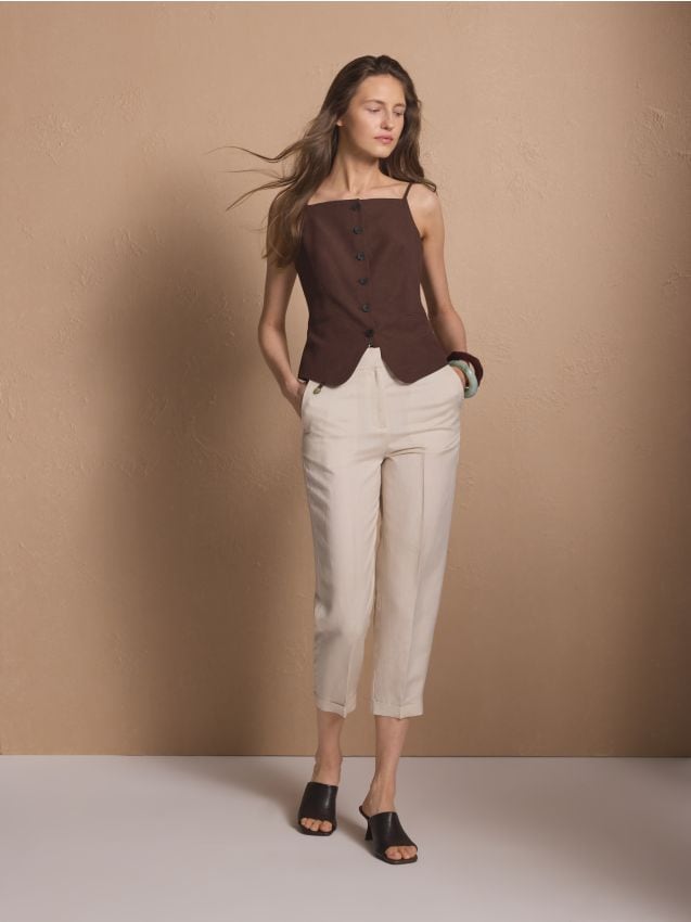 Pressed crease linen blend trousers - RESERVED