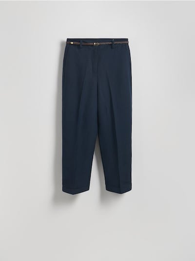 Pantaloni eleganți cu dungă presată, din amestec de in