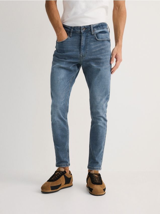 Reserved - Blugi skinny cu efect de prespălare - indigo jeans