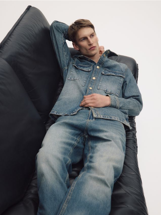 Straight jeans with wash effect - RESERVED