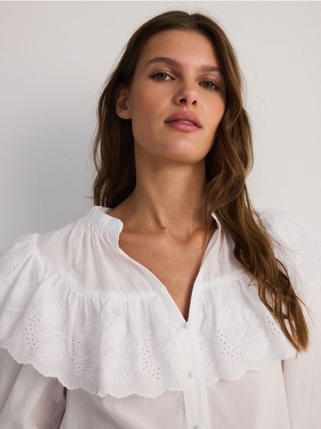 Cotton blouse with flounce - RESERVED