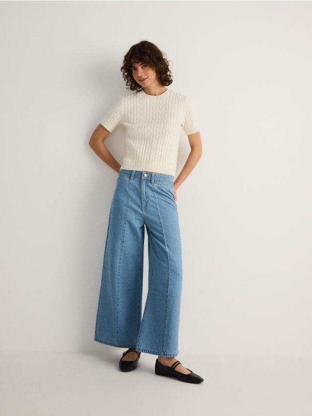 Wide leg jeans with stitching - RESERVED
