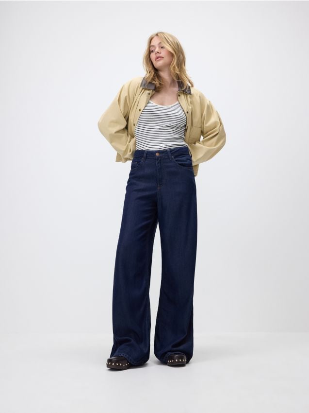 Reserved - Blugi wide leg din Lyocell - bleumarin