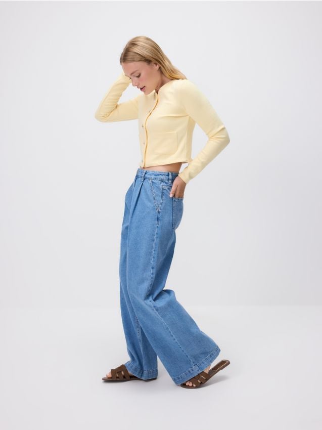 Reserved - Blugi wide leg - albastru