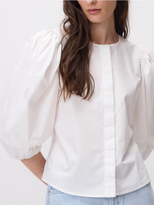 Cotton shirt with puff sleeves - RESERVED