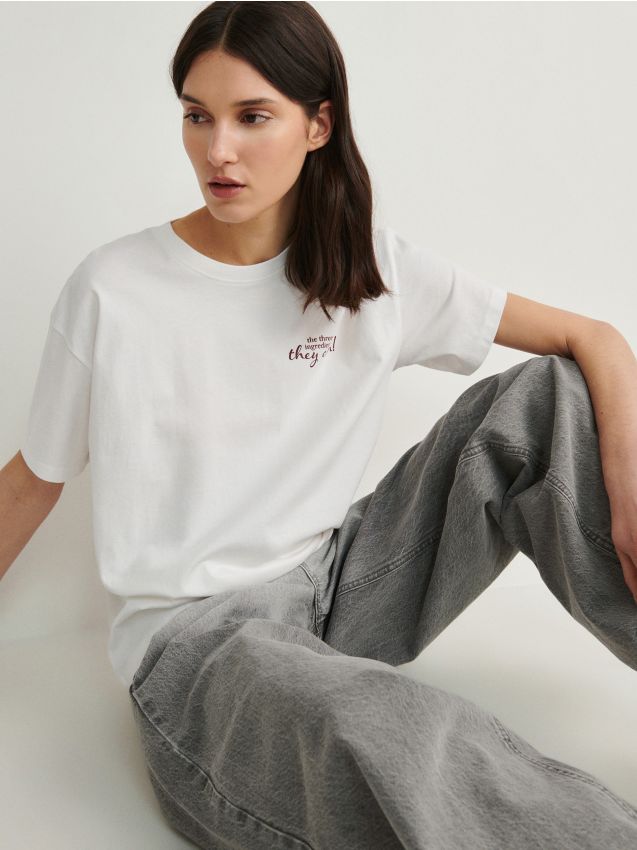 Reserved - tricou oversized cu imprimeu pe spate - alb