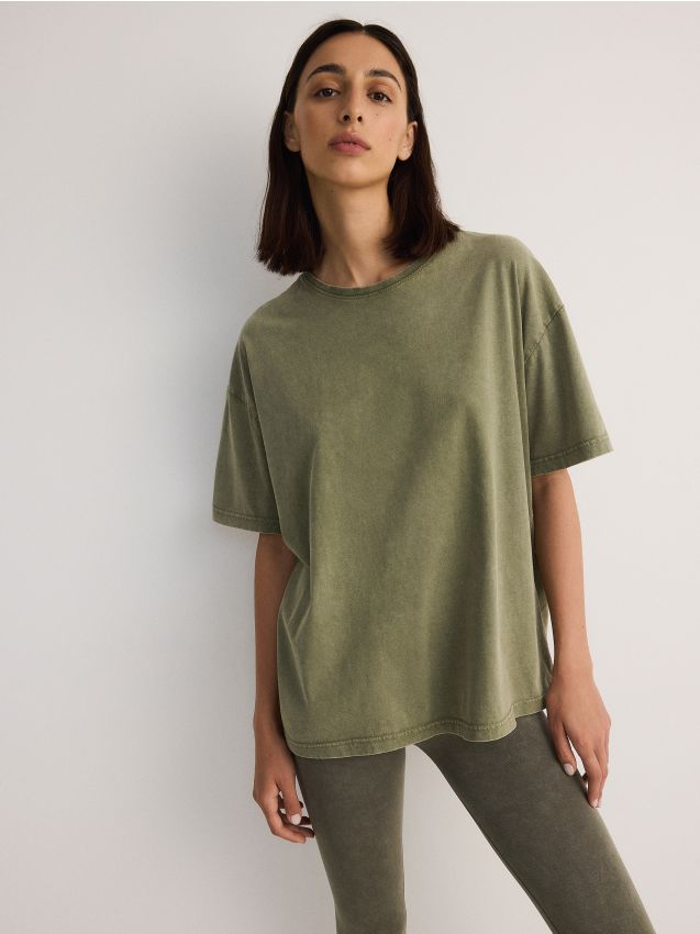 Reserved - t-shirt oversize - verde-oliv deschis