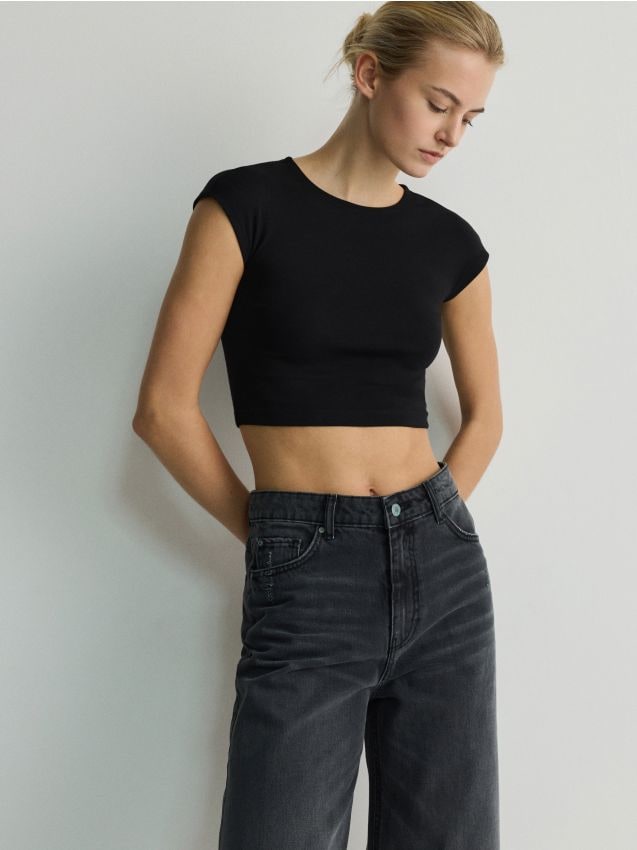 Reserved - tricou kimono - negru