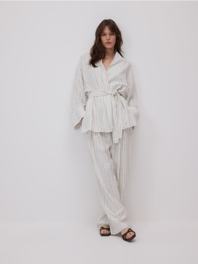 Patterned trousers with linen blend - RESERVED