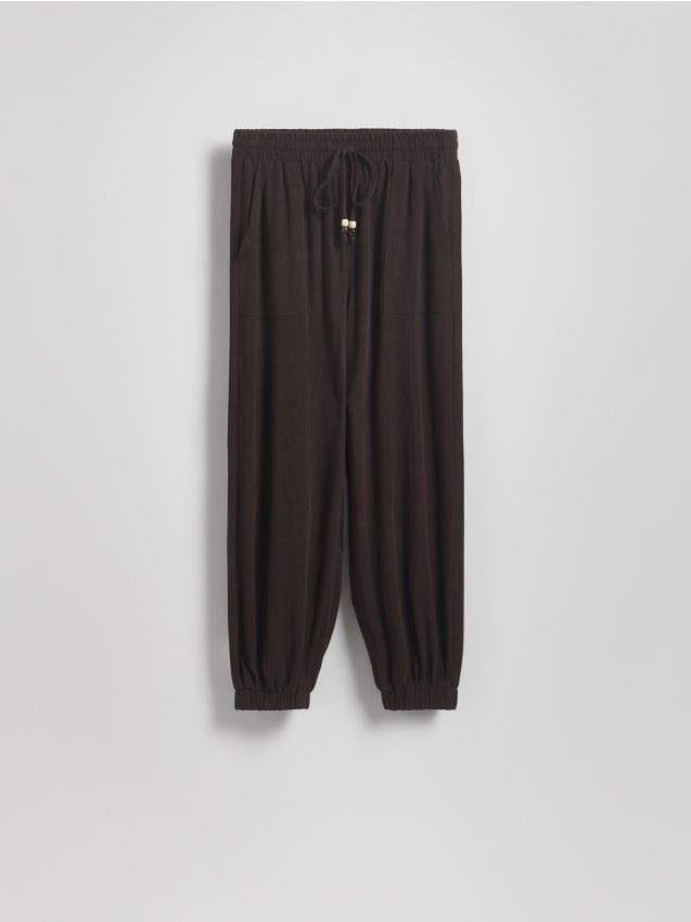 Reserved - Pantaloni jogger cu adaos de viscoză - maro-închis