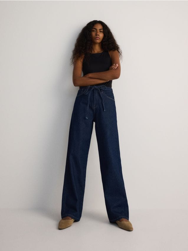 Wide-leg jeans with tie-up - RESERVED