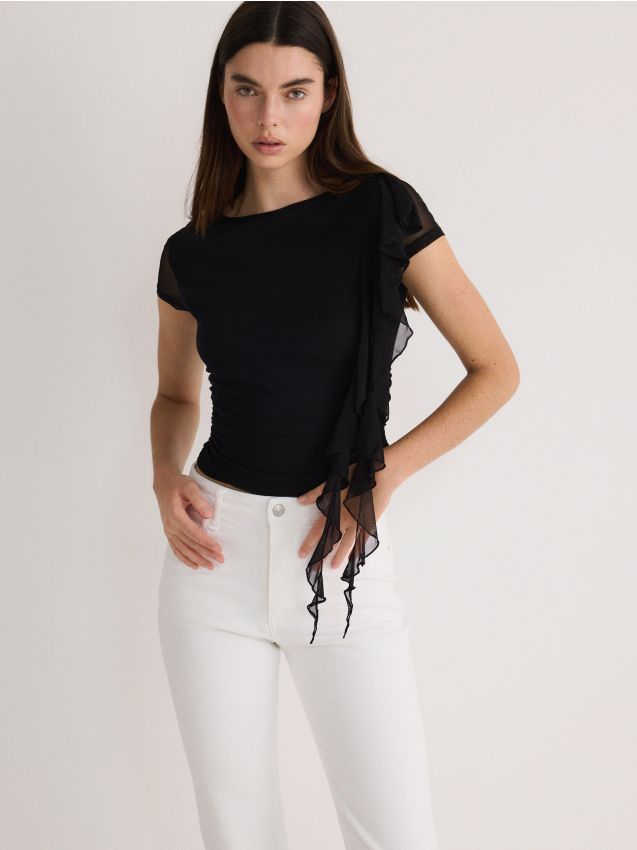 Reserved - tricou cu tiv decorativ - negru