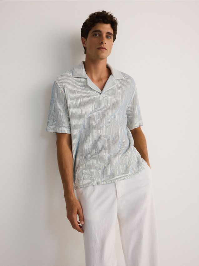 Reserved - Polo strutturata comfort fit - blu pallido