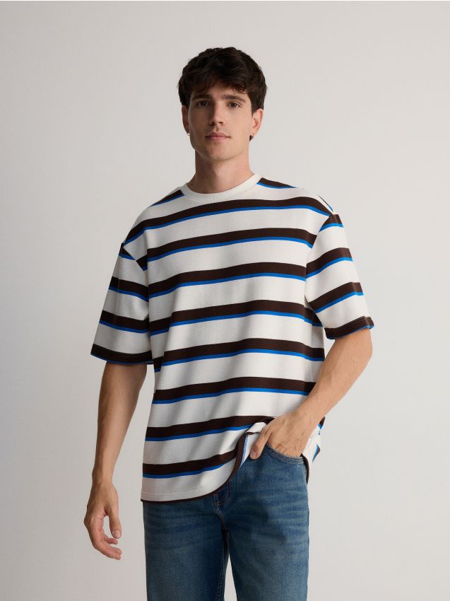 Reserved - Tricou oversized în dungi - crem