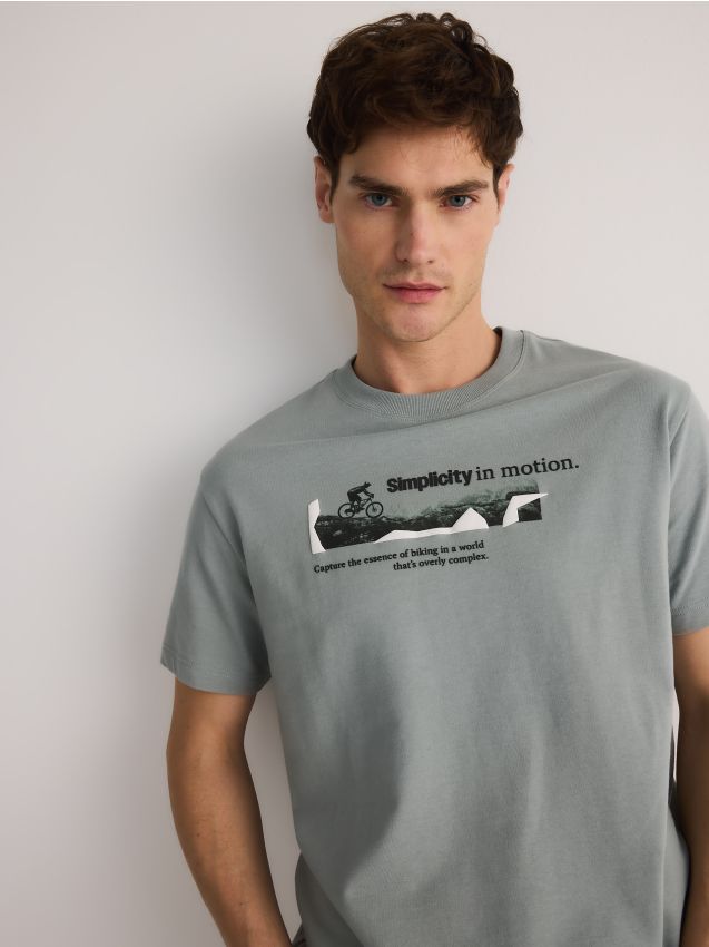 Reserved - Tricou comfort fit, cu imprimeu - verde-pal