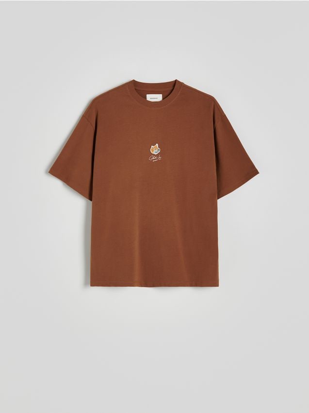 Reserved - tricou regular din bumbac - brun-auriu