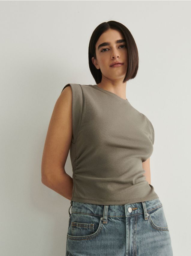 Reserved - tricou încrețit - verde-maroniu