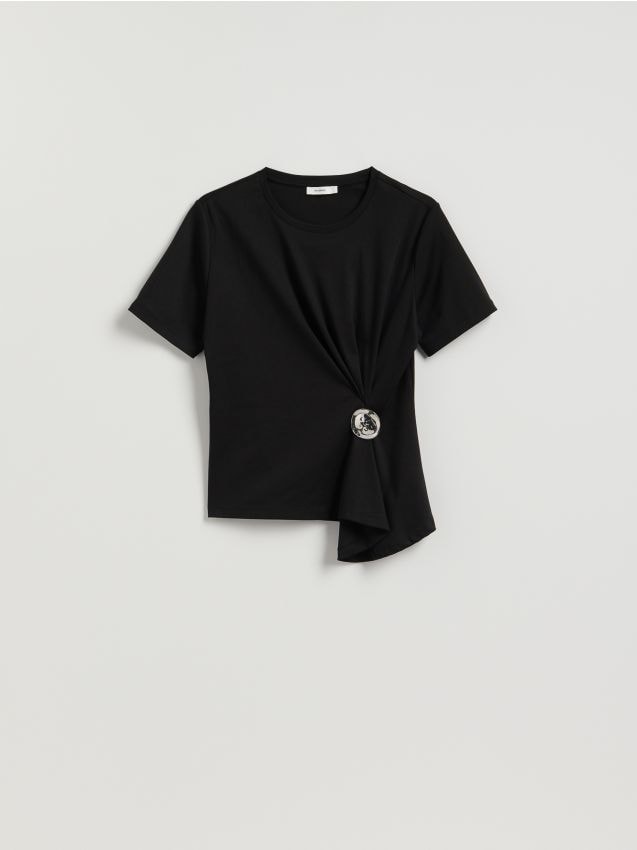 Reserved - Tricou cu detaliu decorativ - negru