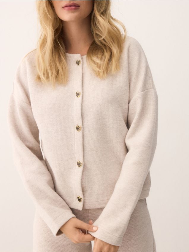 Reserved - Cardigan cu nasturi decorativi - bej