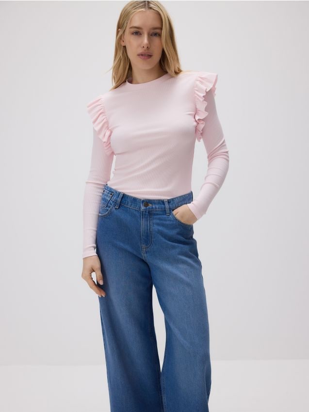 Gebreide longsleeve met ruches - RESERVED