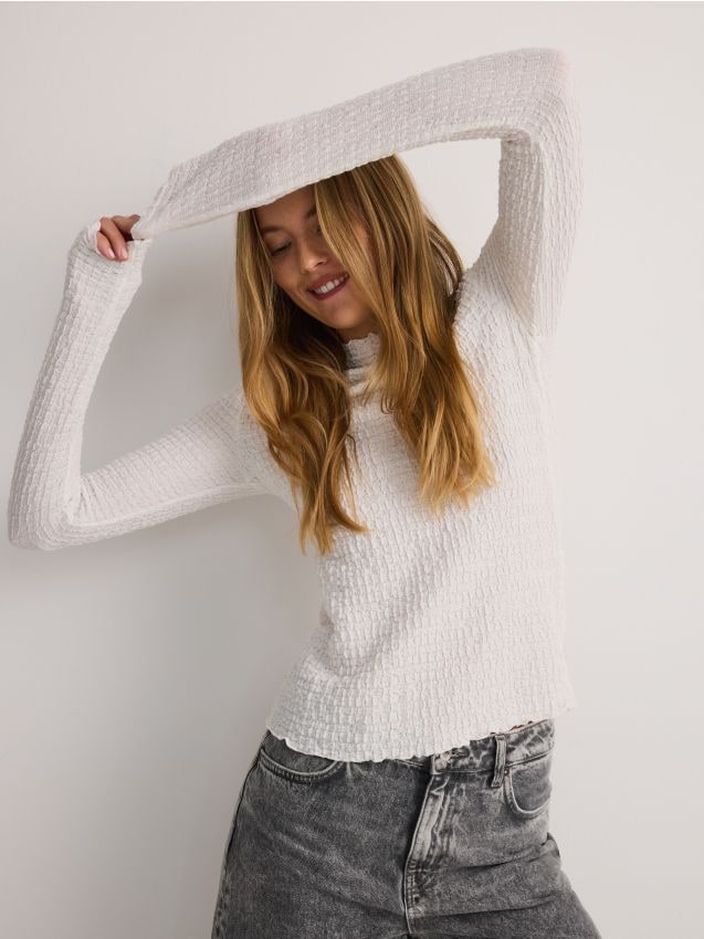 Crushed fabric cotton rich long sleeve T-shirt - RESERVED