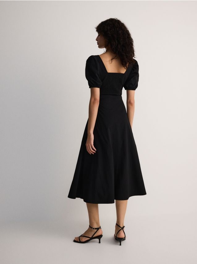 Reserved - rochie midi cu mâneci bufante - negru