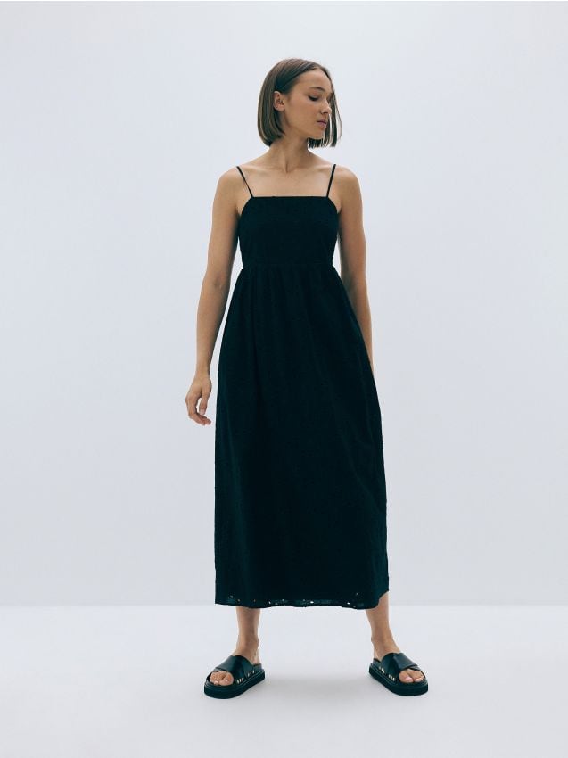 Reserved - rochie maxi cu broderie - negru