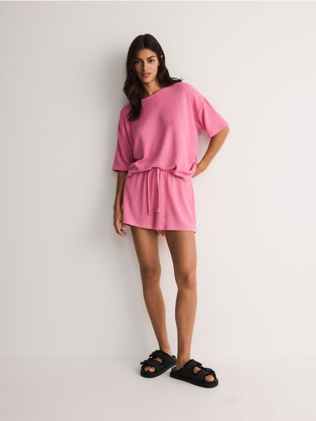 Reserved - top oversized din jerseu cu conținut ridicat de viscoză - roz-pastel